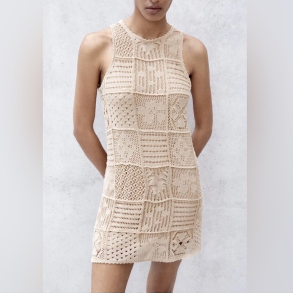 Zara Beige Crochet Dress Size S